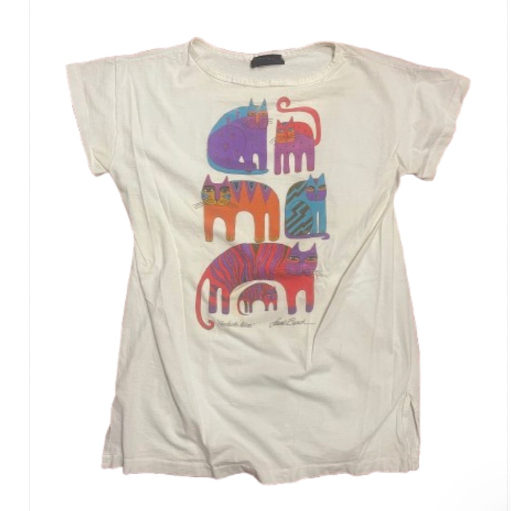 Colorful Cat Print 80s T-Shirt